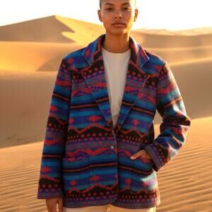 NOAH'S FLOOD Aztec Southwest Blanket Coat 100% Cotton Vintage - Size M